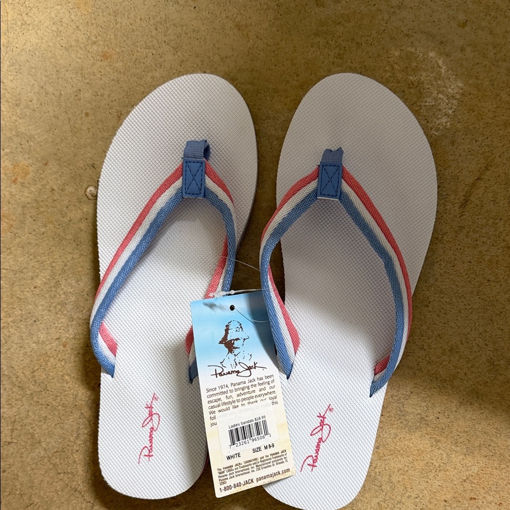 Panama Jack White Sandals with Blue and Red Straps